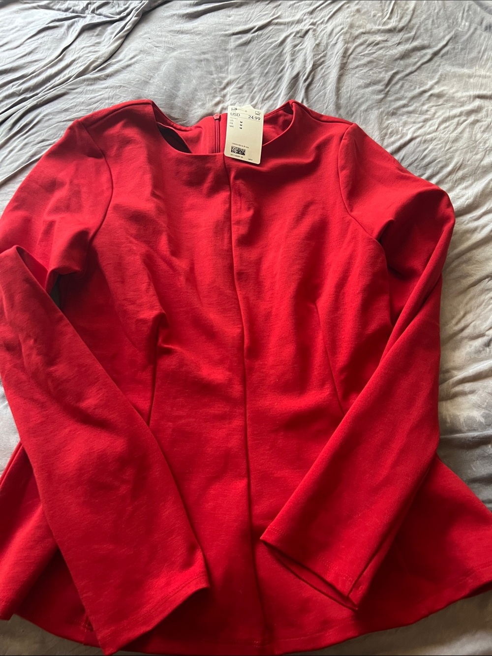 H&M Red Long-Sleeve Peplum Blouse